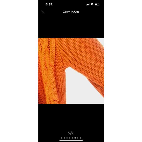 Orange Chunky Knit Open Front Cardigan Sweater Long Sleeve Textured Knit Medium - Picture 7 of 8